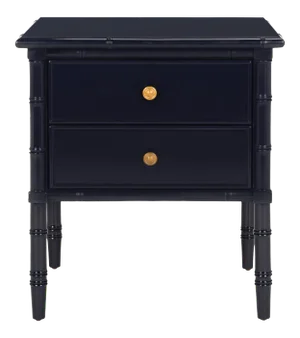 Modern Coastal 2 Drawer 25" H Bamboo Nightstand, Navy