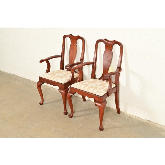 Queen Anne Henkel Harris Queen Anne Solid Cherry Wood Armchairs | Pair For Sale - Image 3 of 17