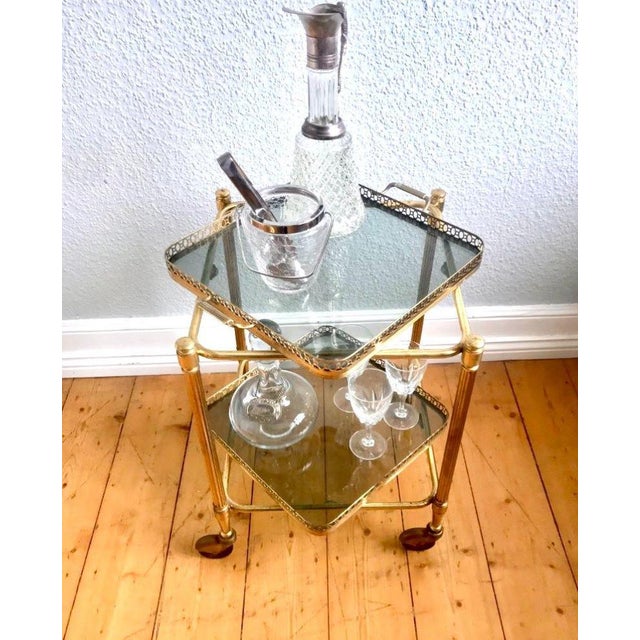 Metal Neoclassical Square Brass Serving Trolley, 1950s For Sale - Image 7 of 7