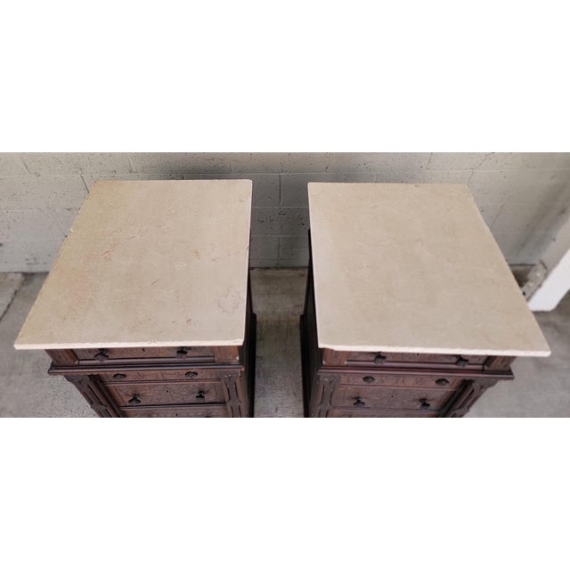 Aesthetic Movement Victorian Era Carved Nightstands / Dressers Late 1800's - A Pair For Sale - Image 16 of 18