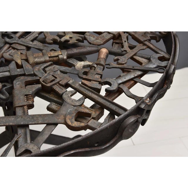 Transitional Vintage Custom Glass Top Metal Sculpture Table For Sale - Image 3 of 12