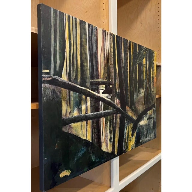 Textile “Where the Birds Sing" Contemporary Impressionist Landscape With Trees in Black and Yellow by Mill Valley Artist Mary Anne McKernie For Sale - Image 7 of 9