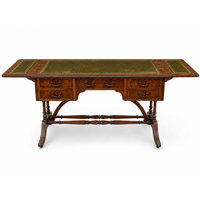 English Mahogany Double-Sided Desk with Extension, 1920s For Sale - Image 4 of 13