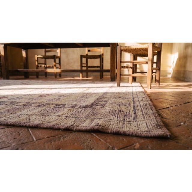 1920s Ivory Purple Geometric Triban Antique Indian Cotton Agra Rug 3'10" X 6'8" Pile Knotted Carpet For Sale - Image 14 of 16