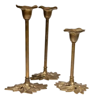 Art Nouveau Leaf-Shaped Candleholders in Brass, Italy, 1940s, Set of 3