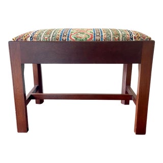 1950s Mahogany Chippendale Style Vintage Bench or Ottoman Cut Velvet Upholstery For Sale