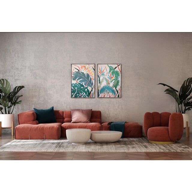Paper 2026, Birds of Paradise, Illustration Style Painting Diptych For Sale - Image 7 of 10