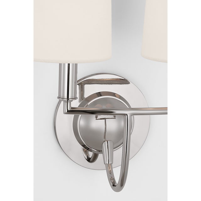 Modern Thomas O'Brien for Visual Comfort Signature Elkins Double Sconce in Polished Nickel with Linen Shades For Sale - Image 3 of 10