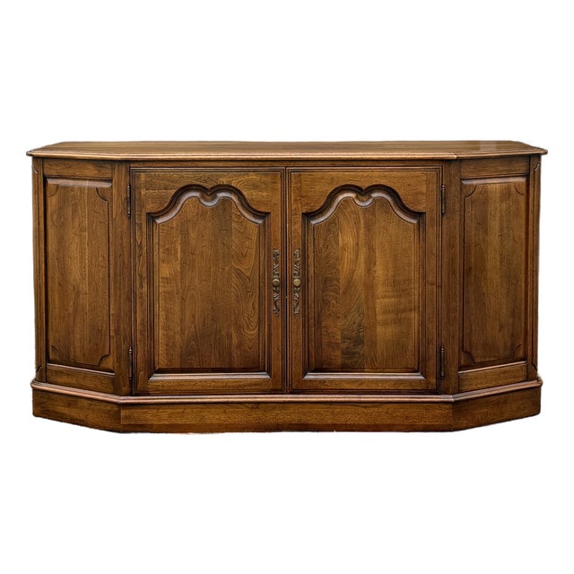 Vintage Davis Cabinet Company French Country Solid Walnut Two Door Buffet or Sideboard For Sale