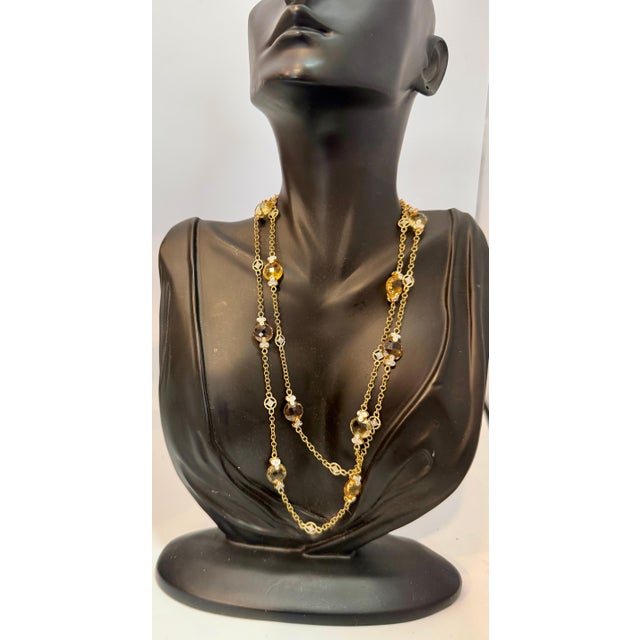Contemporary Multi Color Quartz Station Necklace With Tiny Diamonds 14kt Gold 32" L Necklace For Sale - Image 3 of 18