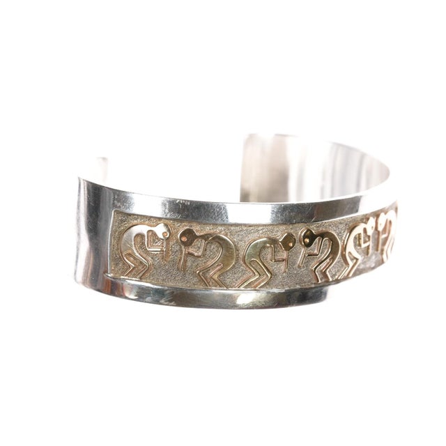 6.75" Robert Taylor Navajo Sterling/14k Gold Kokopelli Cuff Bracelet For Sale - Image 4 of 10