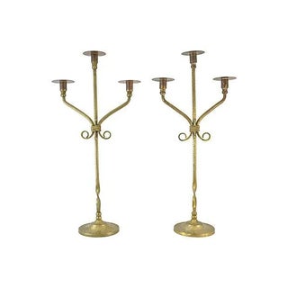 Antique 21" Brass Candle Holders - a Pair For Sale