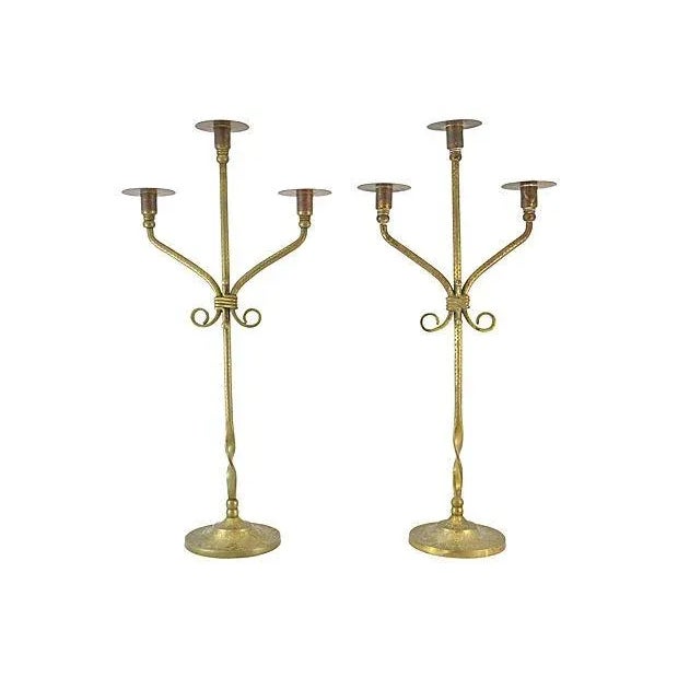 Antique 21" Brass Candle Holders - a Pair For Sale