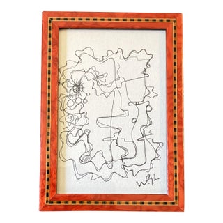 1980’s Original Wayne Cunningham Small Abstract Ink Drawing Vintage Tabletop Frame For Sale