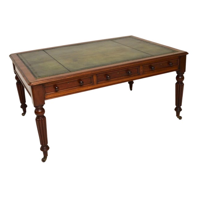 Antique Victorian Partners Desk with Leather Top, 1840 For Sale