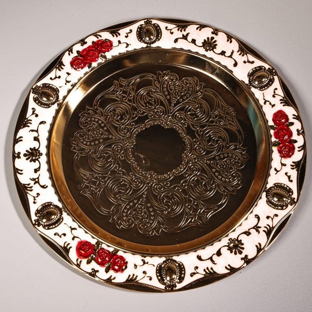 Vintage Gilt and Enamel Liqueur Set With Floral Motif and Tray For Sale - Image 9 of 9