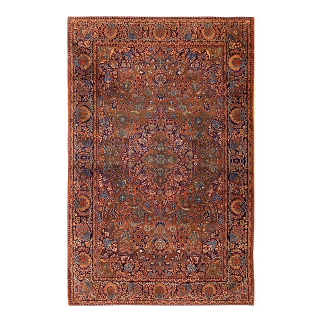 1900s Red Medallion Antique Persian Kashan Rug 4'2" X 6'6" Handknotted Wool Carpet For Sale