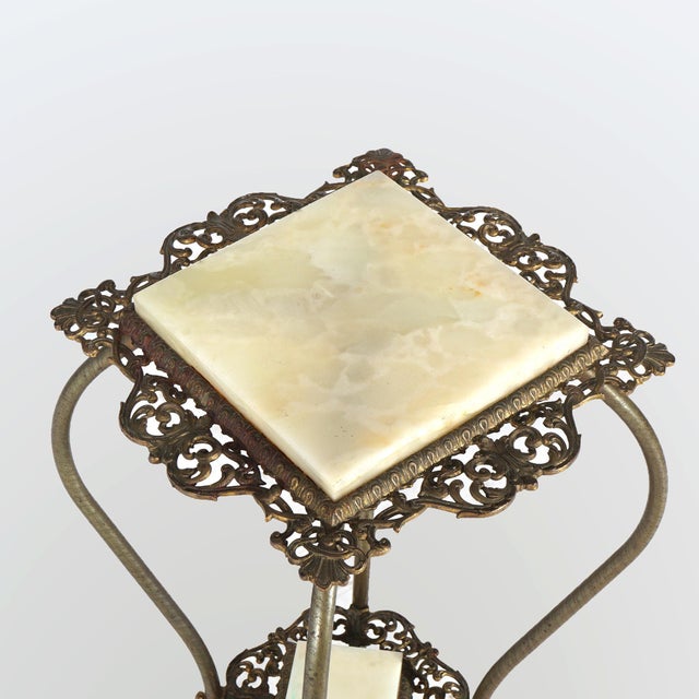Antique Victorian Brass & Onyx Plant Stand, Circa 1890 For Sale - Image 4 of 5