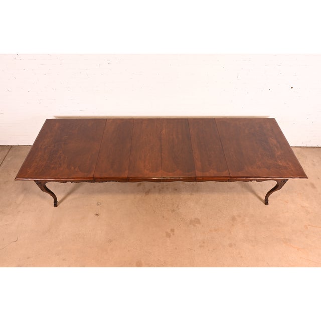Wood Baker Furniture Italian Provincial Carved Cherry and Burl Wood Extension Dining Table, Newly Refinished For Sale - Image 7 of 18