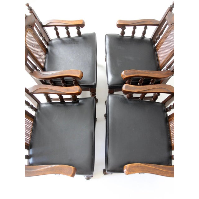 Vintage 1970s Colonial Revival Game Table Set With Four Cane Back Chairs For Sale - Image 9 of 18