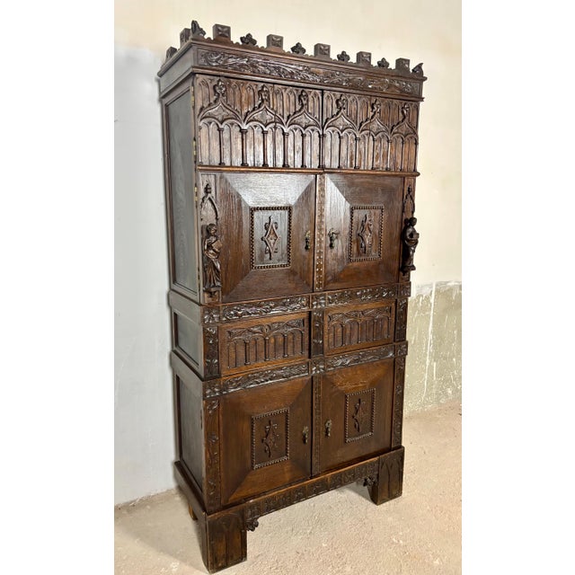 Monumental Gothic Revival Oak Cabinet, Early 20th Century For Sale - Image 11 of 15