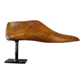 Vintage Wood Cobbler Shoe Mold - Welded on Wall Mount For Sale