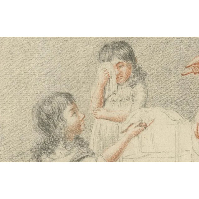 G. Verburgh, Children Around a Cradle, 1800, Chalk on Paper For Sale - Image 6 of 12