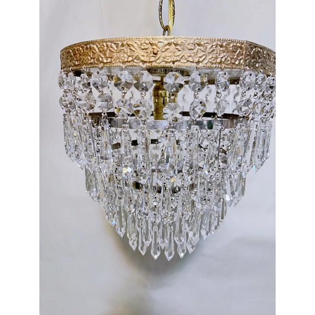 Brass Vintage Hollywood Regency Florentine Brass Tiered Waterfall Crystal Wedding Cake Chandelier For Sale - Image 8 of 8