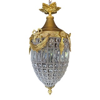 1970 French Louis XVI Gold Bronze Crystal Chandelier Lantern - 1 Pc For Sale