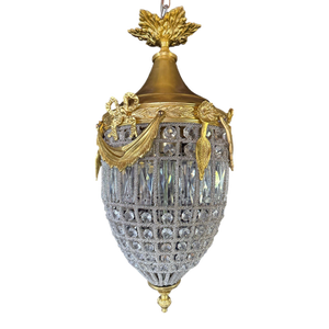 1970 French Louis XVI Gold Bronze Crystal Chandelier Lantern - 1 Pc