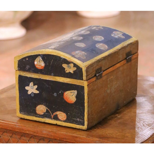 18th Century French Normandy Carved & Painted "Coffre De Mariage" Wedding Trunk For Sale - Image 10 of 12