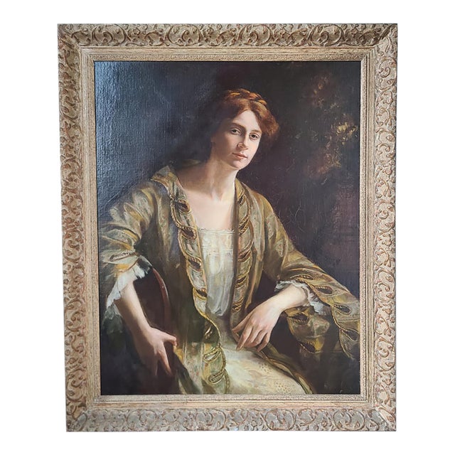 Carol Aus Antique 1910s Oil Painting Portrait of a Lady For Sale