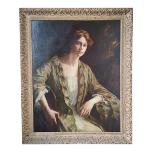 Carol Aus Antique 1910s Oil Painting Portrait of a Lady