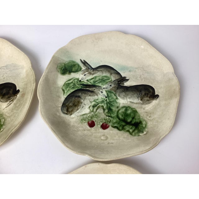 Late 19th Century 19th Century Bunny Rabbit Choisy-Le-Roi Majolica Plates, France- Set of 4 For Sale - Image 5 of 8