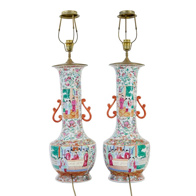 Large Chinese Cantonese Vase Lamps, 1910, Set of 2 For Sale - Image 11 of 11
