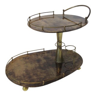 Aldo Tura Italian Goat Skin / Brass Bar Cart For Sale