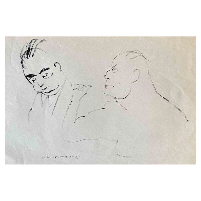 Mino Maccari, The Rage, Ink Drawing, 1960s For Sale