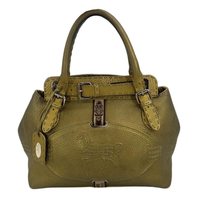 Fendi Selleria Villa Borghese Gold Leather Tote For Sale