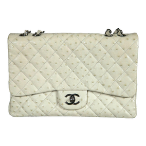 Chanel Handbag, Pocketbook, Beige Ostrich Jumbo Classic-Pristine Purse