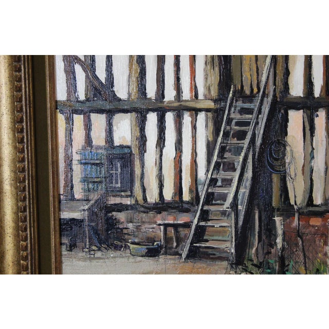 F. Claude, Farmyard with Chickens, 1950s, Oil on Canvas For Sale - Image 7 of 10