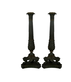 Early 19th Century Restoration Period Bronze Candlesticks, Set of 2