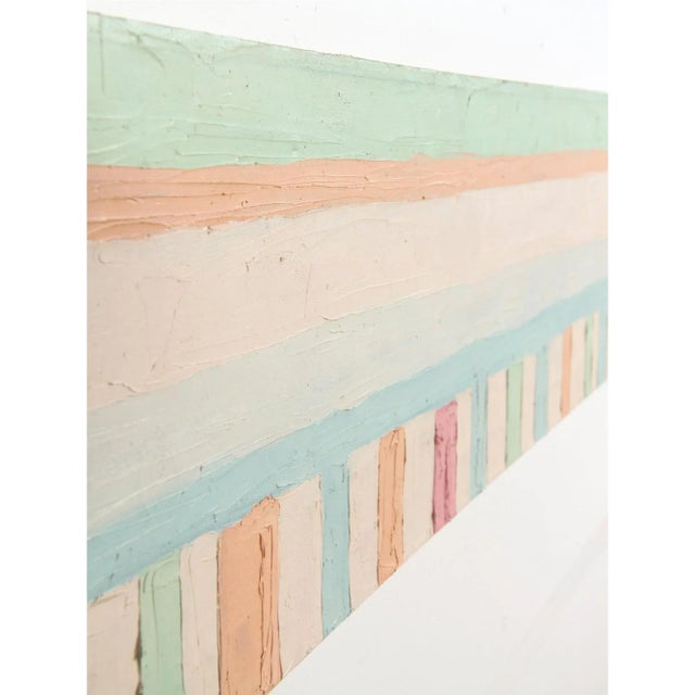 Large Original Vintage 1980s Oil on Canvas Pastel Colored Horizontal Painting #1 For Sale - Image 4 of 12