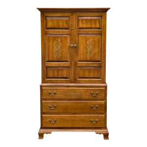 Vintage L Hitchcock American Country / Farmhouse Stenciled Solid Maple 5 Drawer Bedroom Armoire