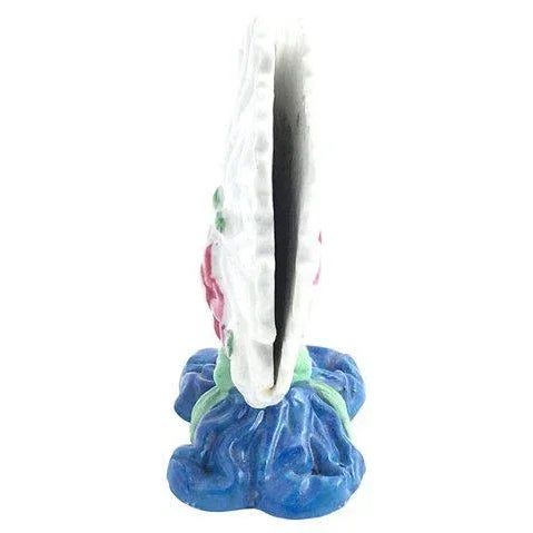 Vintage white leaf menu holder hand-painted with pink flowers.