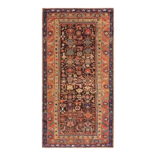 1880s Brown Geometric Antique Persian Tribal Kurdish Rug 4'6" X 8'4" Knotted Wool Carpet For Sale