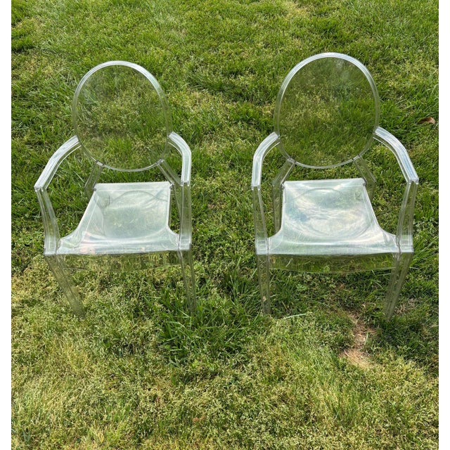 2000 - 2009 Pair of Kartell Louis Ghost Clear Armchairs, Marked Kartell For Sale - Image 5 of 6