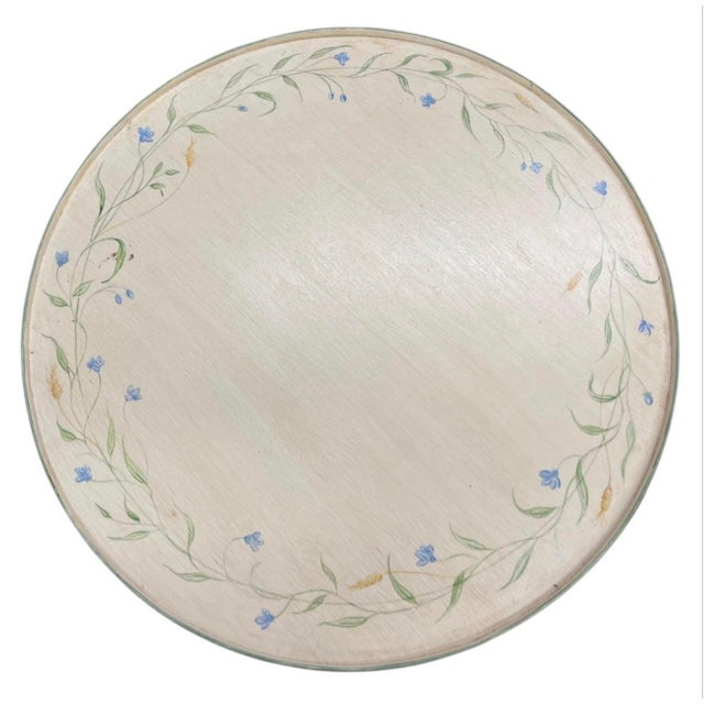 Wood Vintage Hand-Painted French Country Round Accent Table For Sale - Image 7 of 12