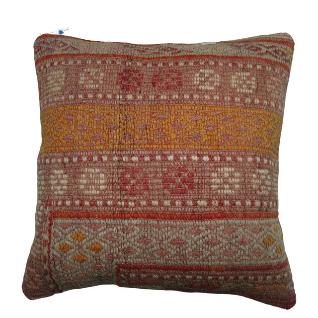 Pillow made from a Turkish flat-weave pillow Measures: 16'' x 16''.