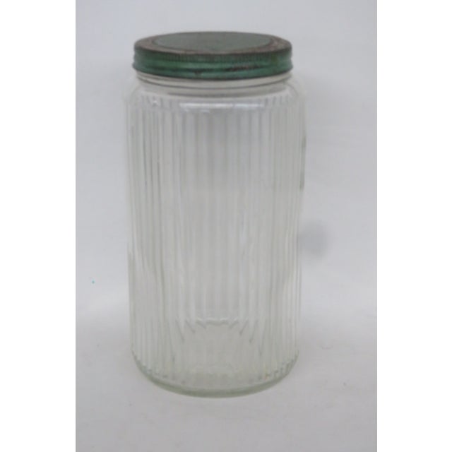 Hoosier Sellers Coffee Canister 1920s Clear Ribbed Glass Jar With Lid 4481b For Sale - Image 12 of 15