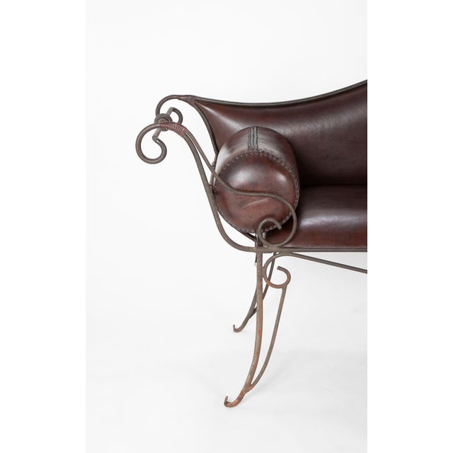 Metal French Wrought Iron and Leather Upholstered Sofa For Sale - Image 7 of 12